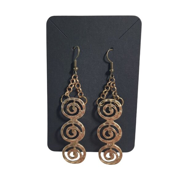 Gold Tone Spiral Dangle Earrings Lightweight Chain Bohemian Handmade Jewelry - Picture 2 of 4